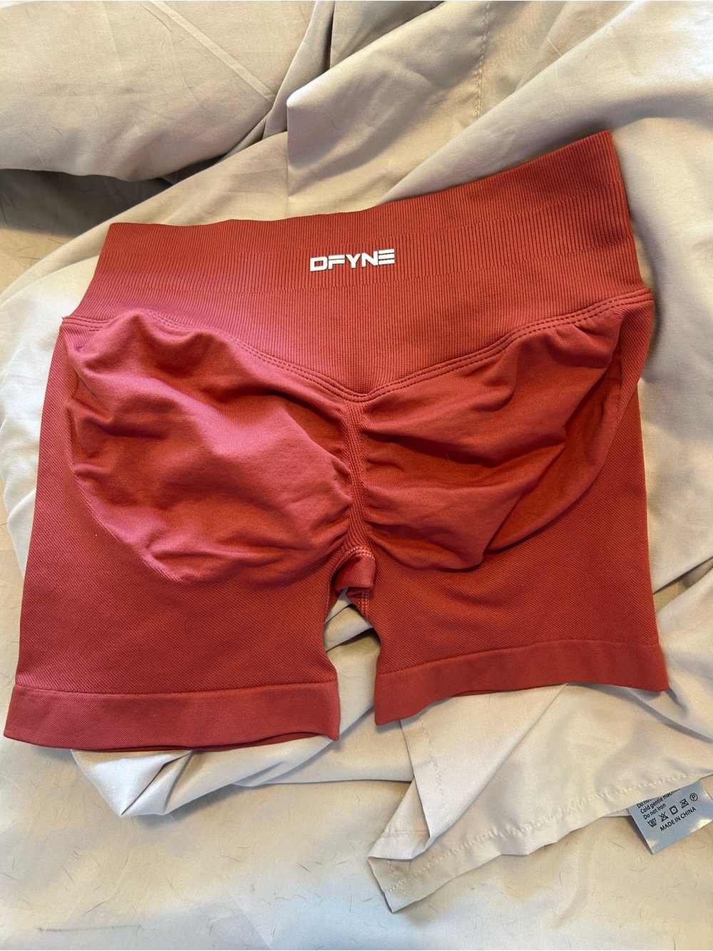 DFYNE High-Waist Sculpting Athletic Shorts — Rust